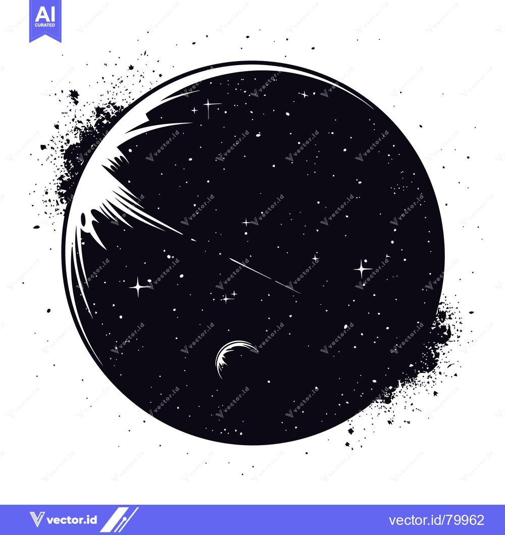 Premium Vector dari A Black and White Illustration of a Celestial Body with a Comet and St