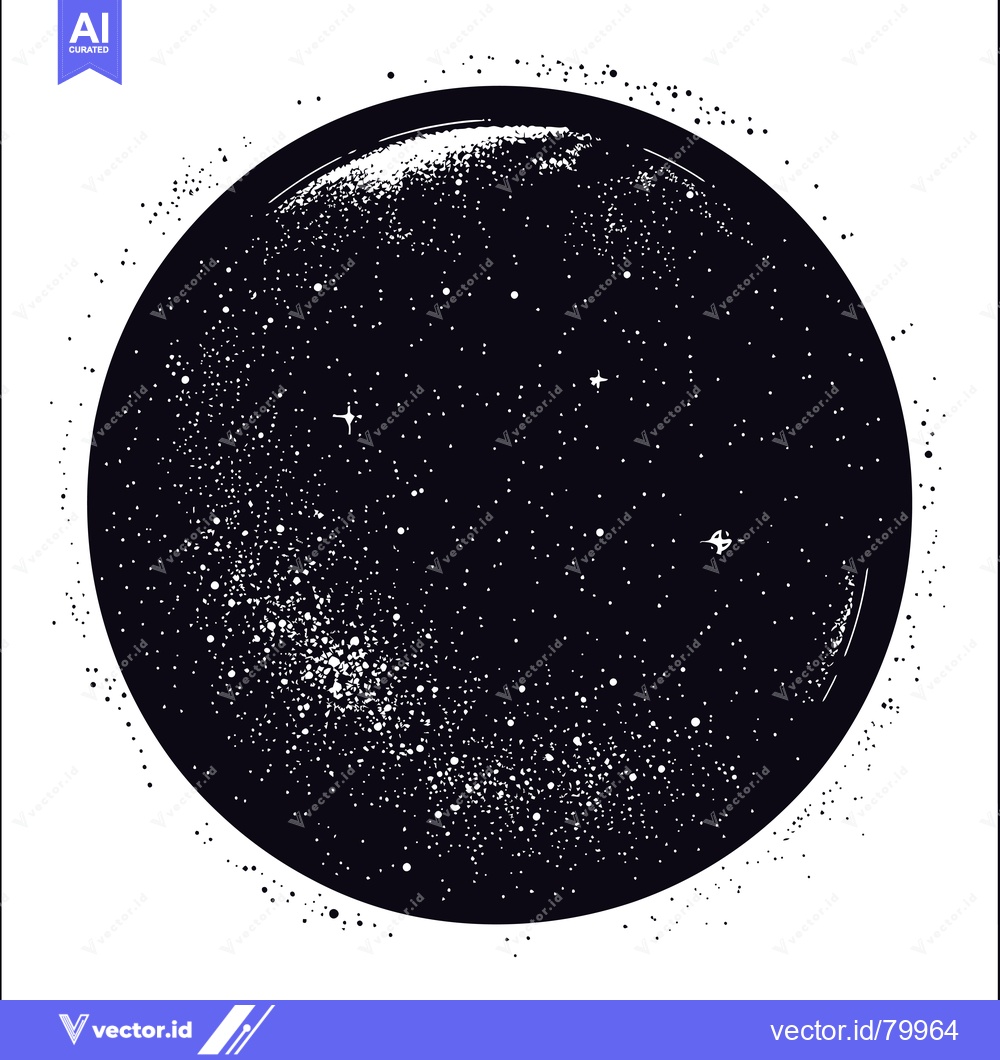 Premium Vector dari Black and White Illustration of a Night Sky with Stars in a Circle