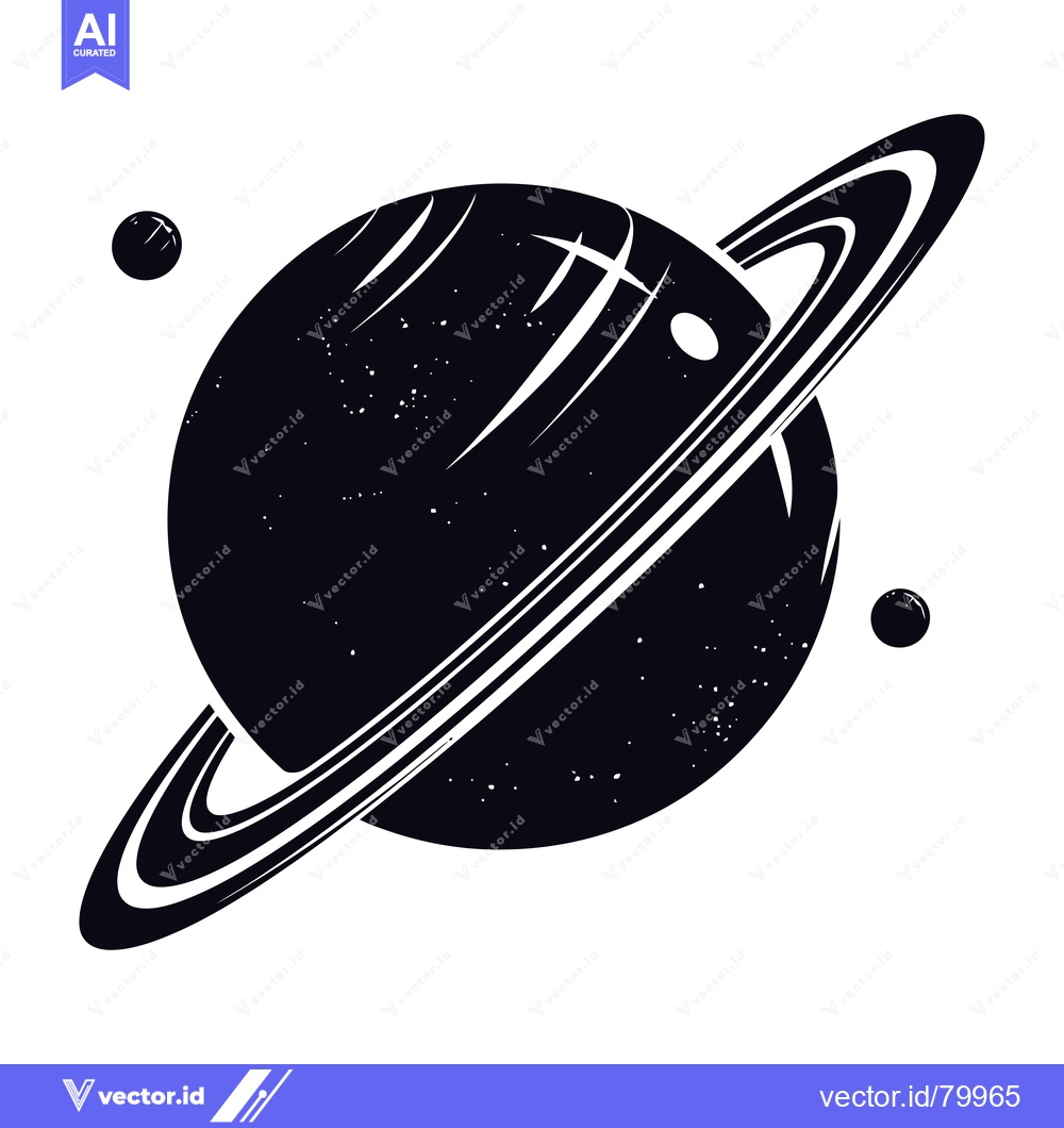 Premium Vector dari Black and White Illustration of Saturn with Rings and Moons
