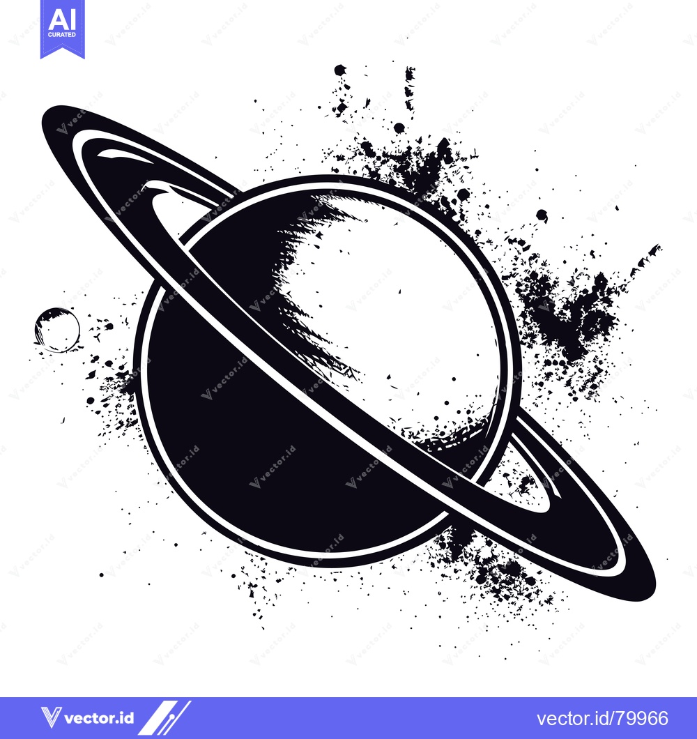Premium Vector dari Black and White Illustration of Saturn with Rings and a Spatter Effect