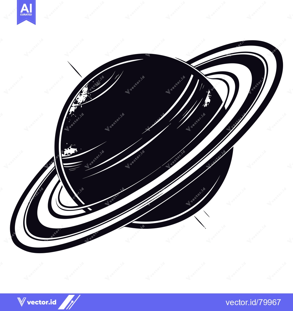 Premium Vector of Black and White Illustration of Saturn with Rings