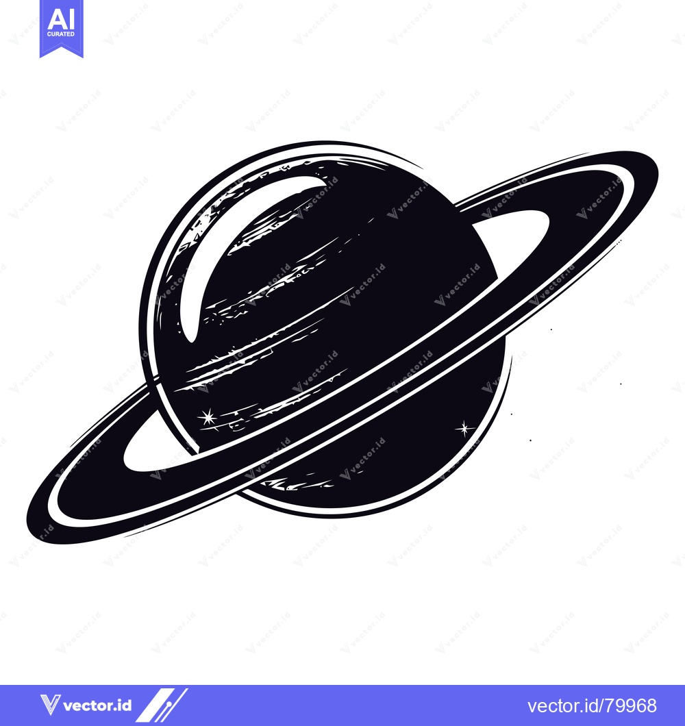 Premium Vector of Black and white illustration of Saturn with its rings