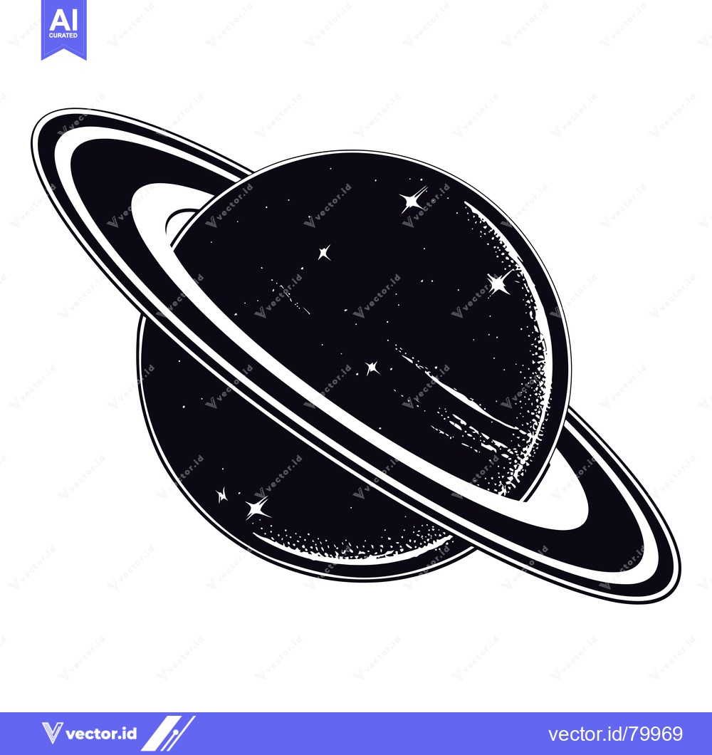 Premium Vector of A Black and White Illustration of Saturn with a Ring System