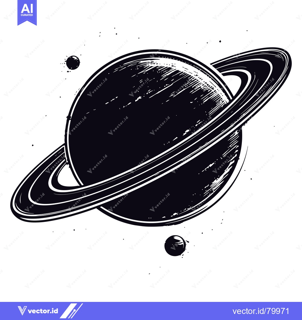 Premium Vector dari Black and White Illustration of Saturn with Rings and Moons