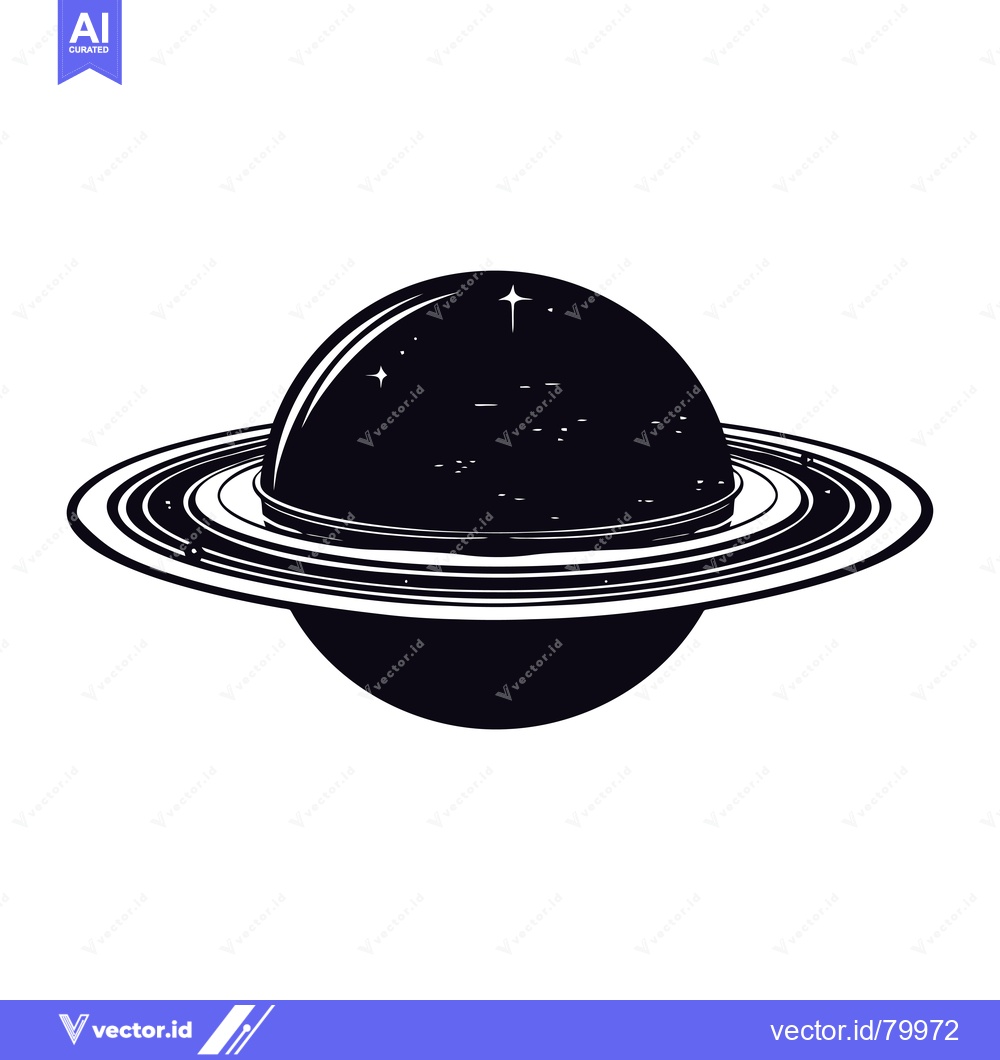 Premium Vector of Black and White Illustration of Saturn with Rings and Stars