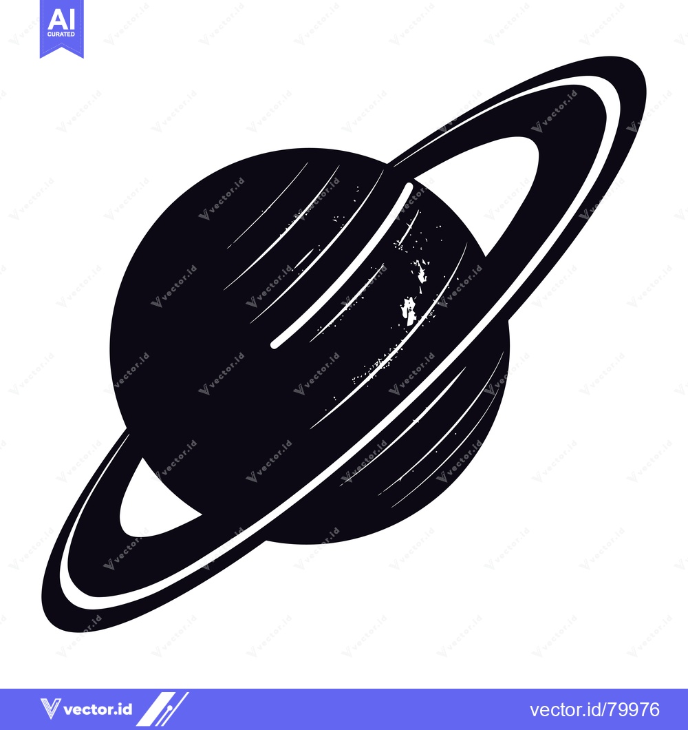 Premium Vector of Black and White Illustration of Saturn with Rings