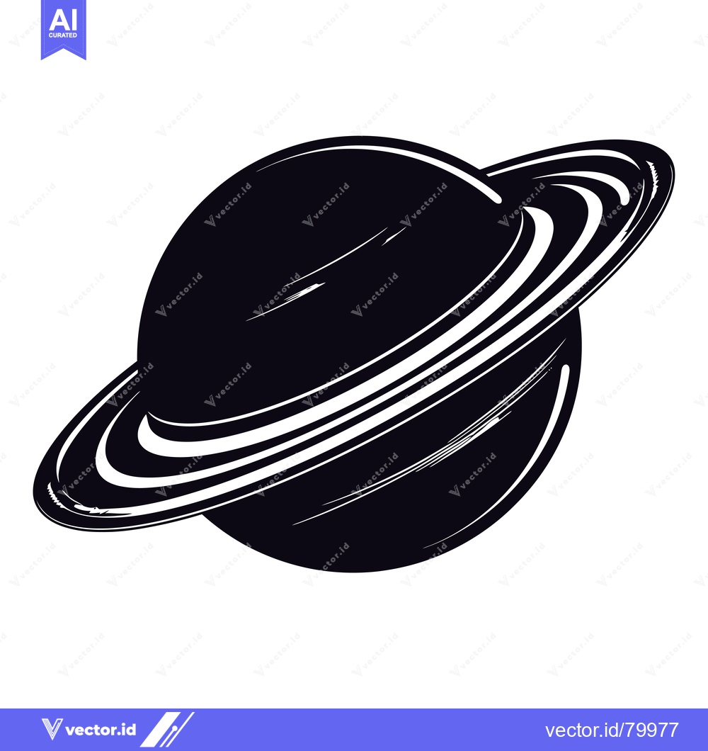 Premium Vector dari Black and White Silhouette of Saturn with Prominent Rings