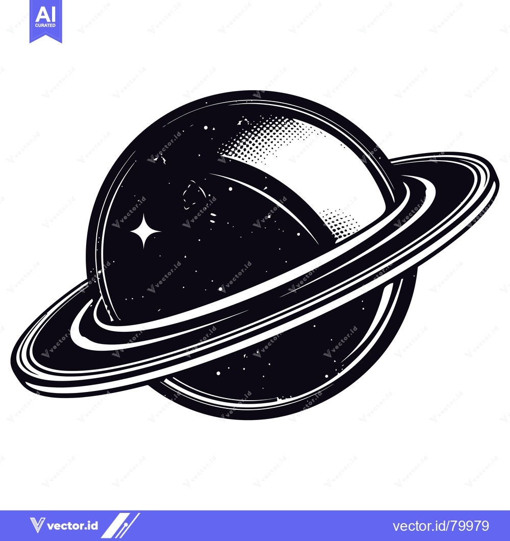 Premium Vector dari A Black and White Illustration of a Planet with Rings and a Star
