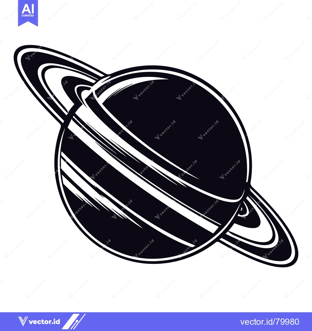 Premium Vector dari A Black and White Illustration of the Planet Saturn with its Rings