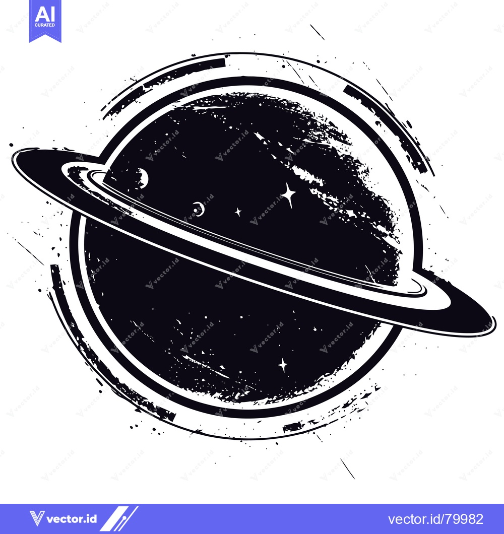 Premium Vector dari Black and White Illustration of Saturn with Rings and Stars