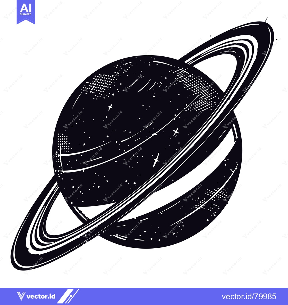 Premium Vector of Black and White Illustration of Saturn with Rings