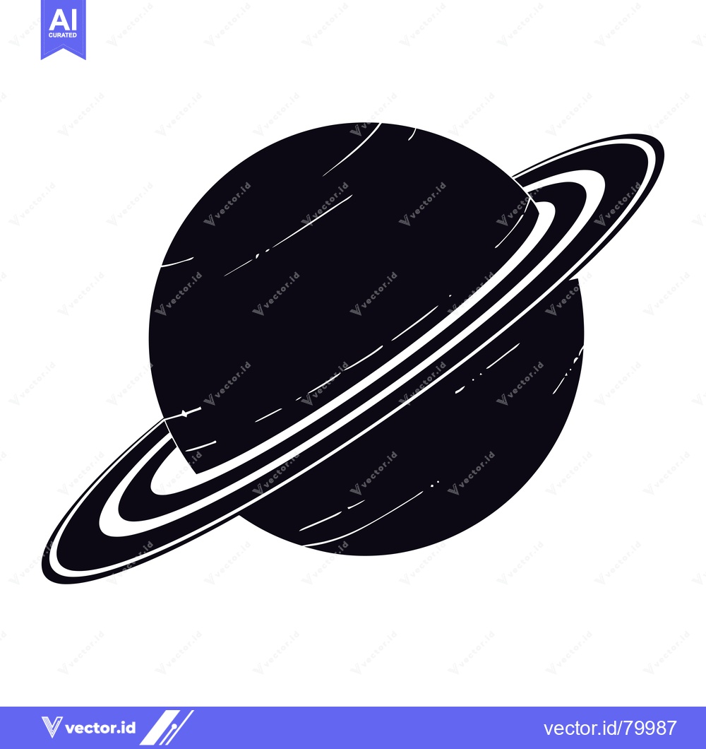 Premium Vector dari Black and White Silhouette of Saturn with Prominent Rings