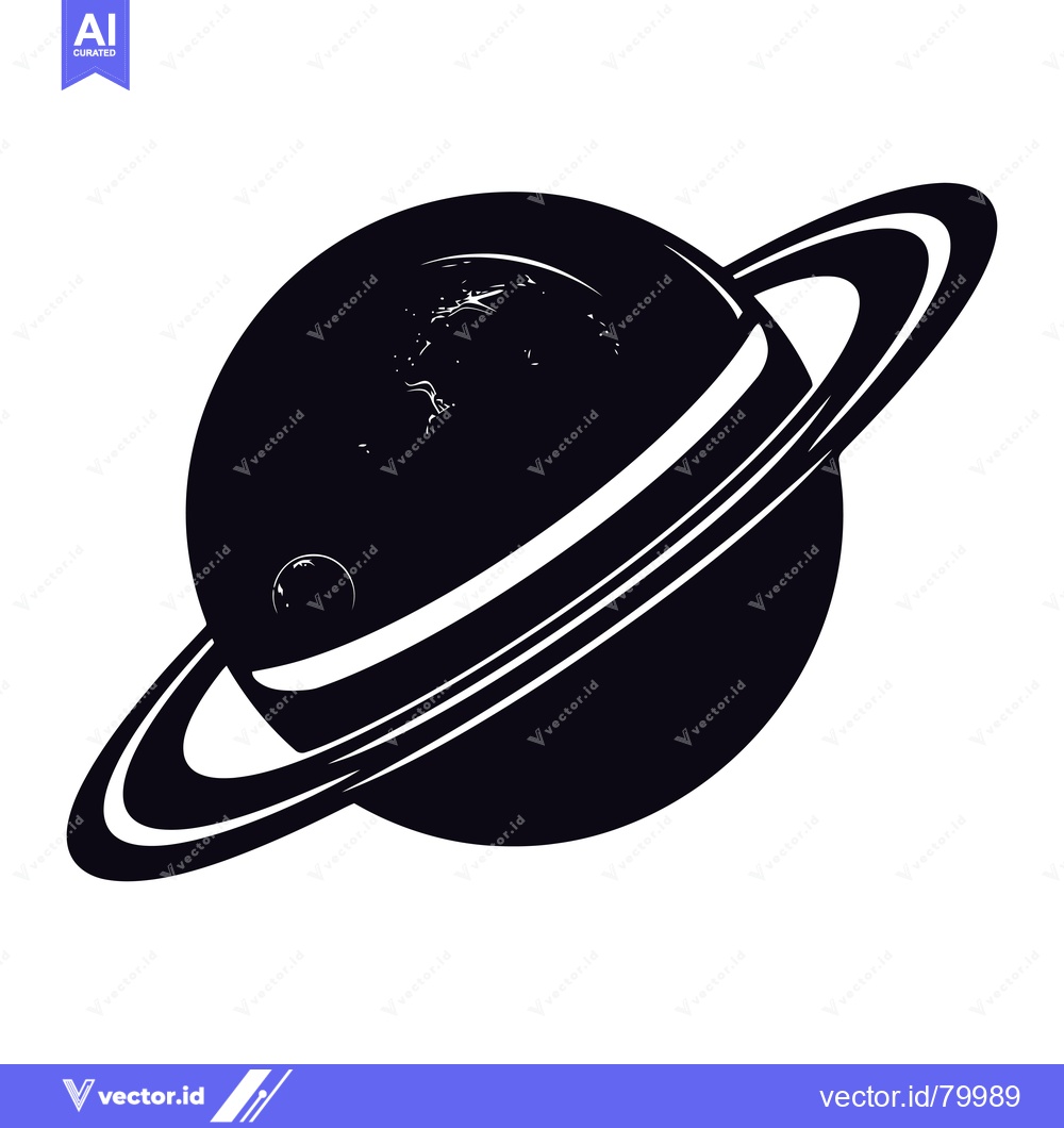 Premium Vector dari Black and White Silhouette of Saturn with Rings and a Moon