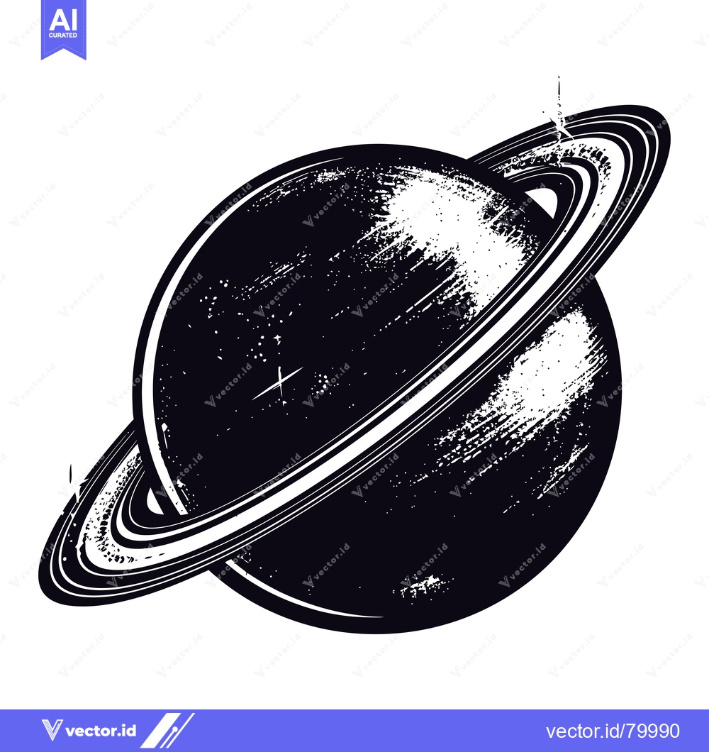 Premium Vector dari A Black and White Illustration of Saturn with Its Rings
