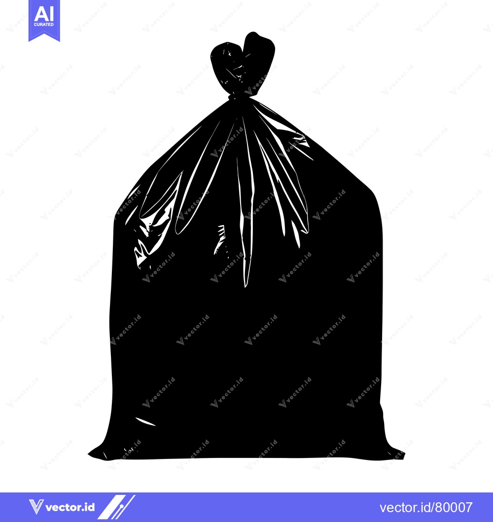 Premium Vector of Black Plastic Trash Bag Tied at the Top