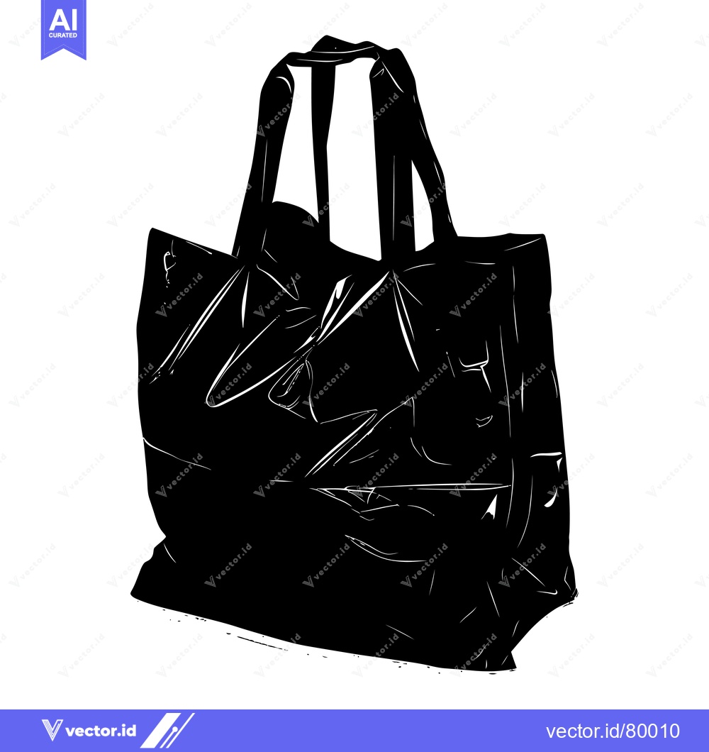 Premium Vector dari A Black and White Silhouette of a Plastic Bag with Handles
