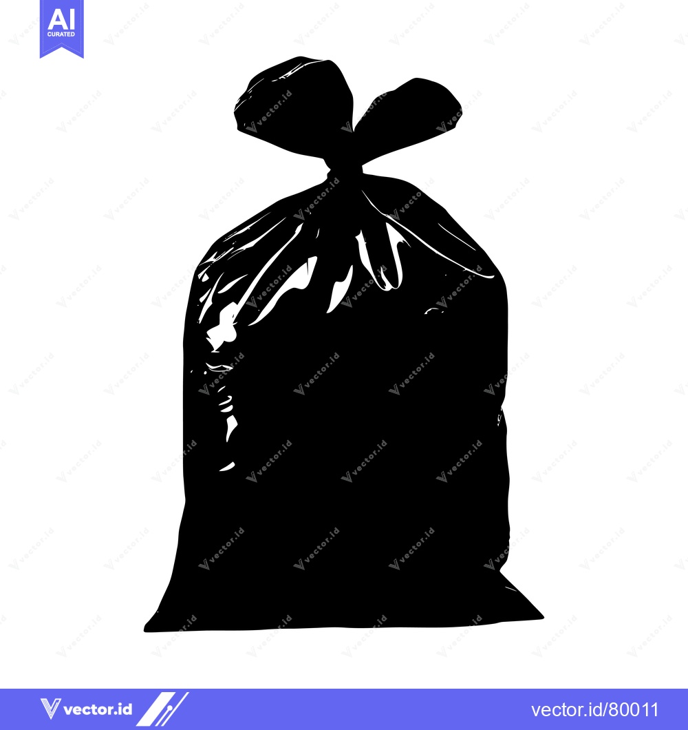Premium Vector of Silhouette of a Full Black Trash Bag with Knotted Handles