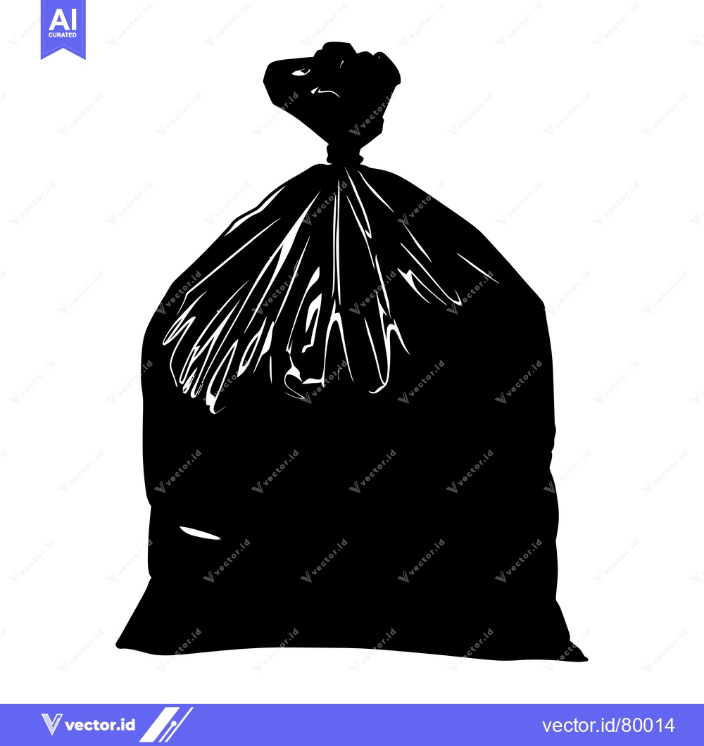 Premium Vector dari Black Plastic Trash Bag with a Tied Top