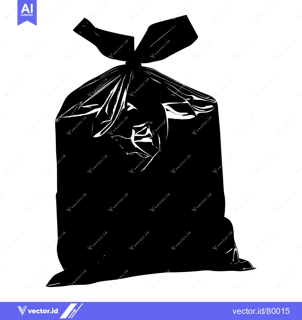 Premium Vector dari Black Plastic Trash Bag with Drawstring