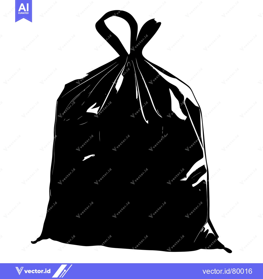 Premium Vector of Black Plastic Trash Bag with Drawstring Closure
