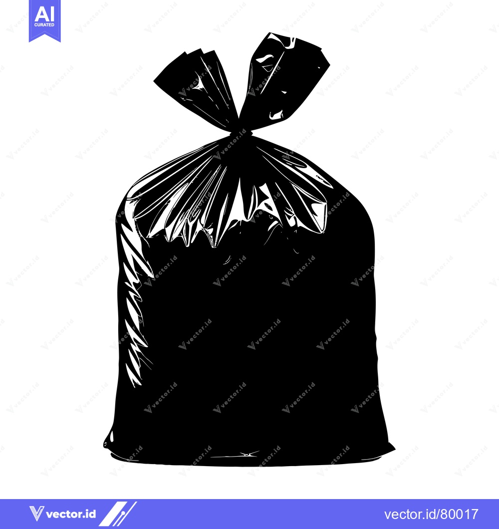 Premium Vector of A Black Plastic Garbage Bag Tied At The Top