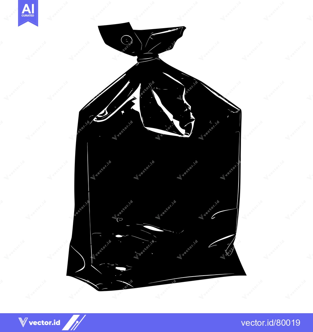 Premium Vector dari Black Plastic Trash Bag with Drawstring Closure