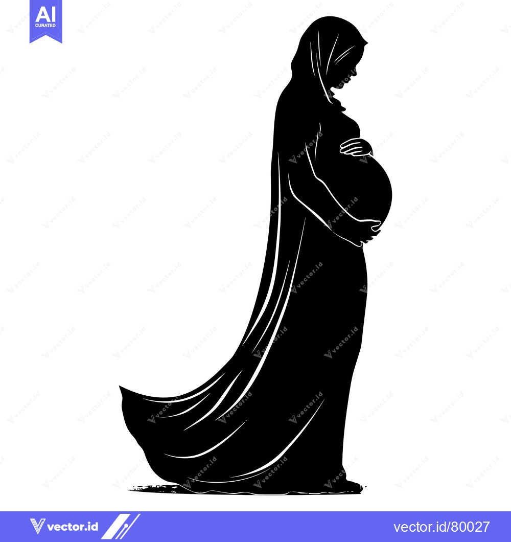 Premium Vector of Silhouette of a Pregnant Woman in a Long Dress and Headscarf