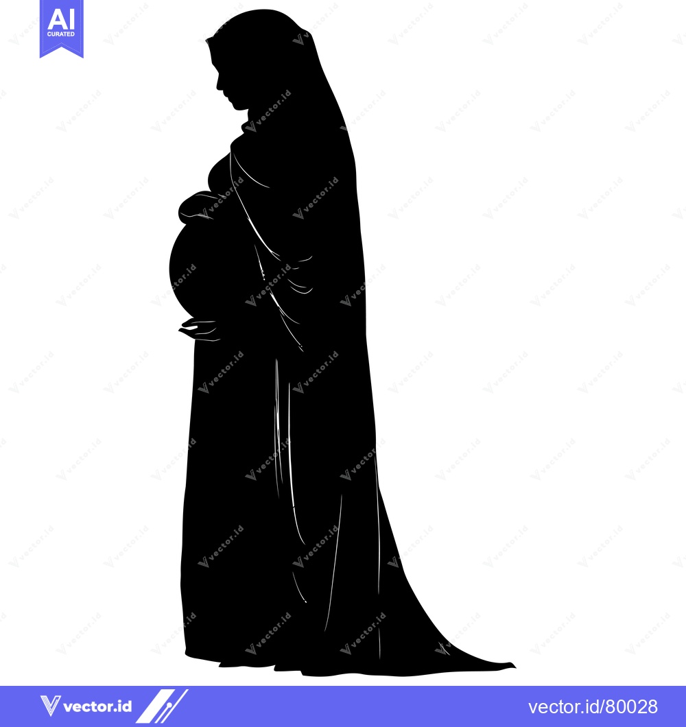 Premium Vector of Silhouette of a Pregnant Woman in a Long Dress and Headscarf