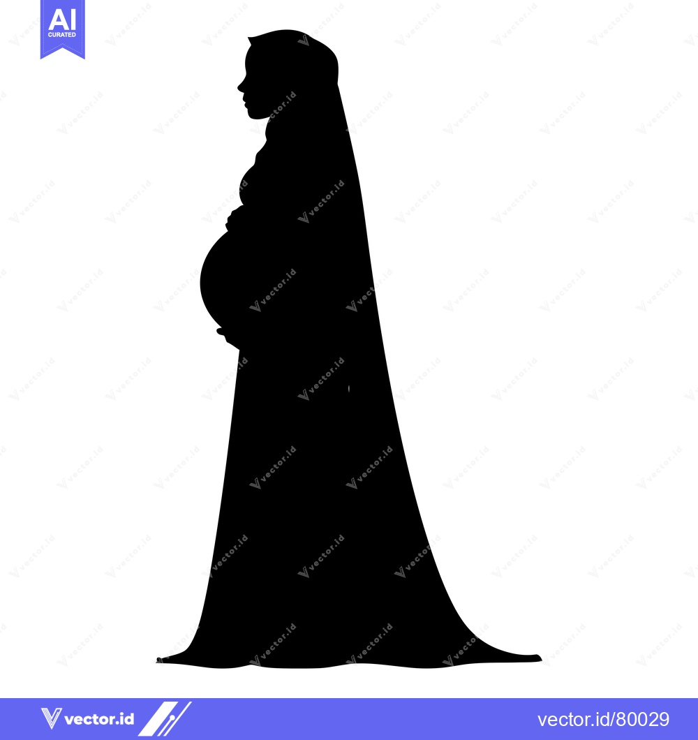 Premium Vector dari Silhouette of a Pregnant Woman in a Long Dress and Headscarf