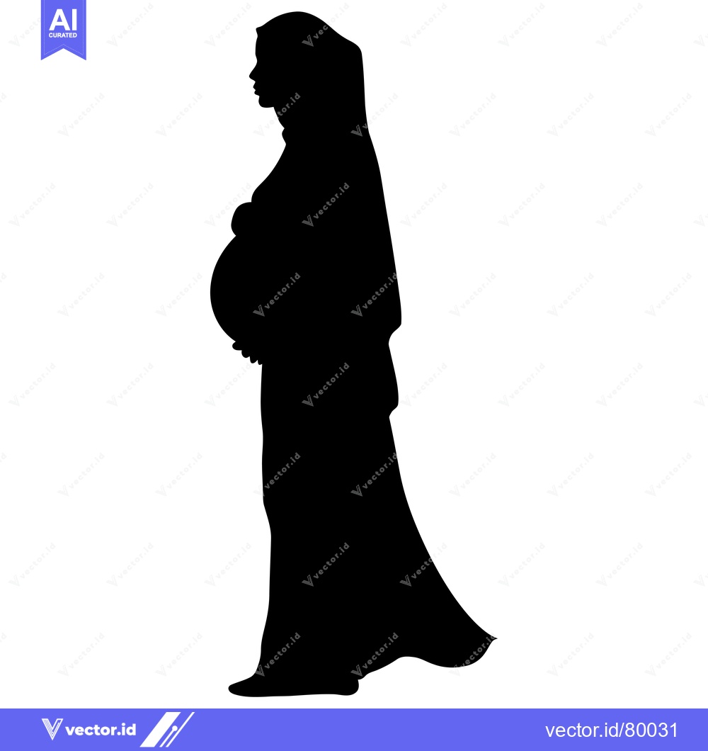 Premium Vector of Silhouette of a Pregnant Woman in a Long Dress and Headscarf