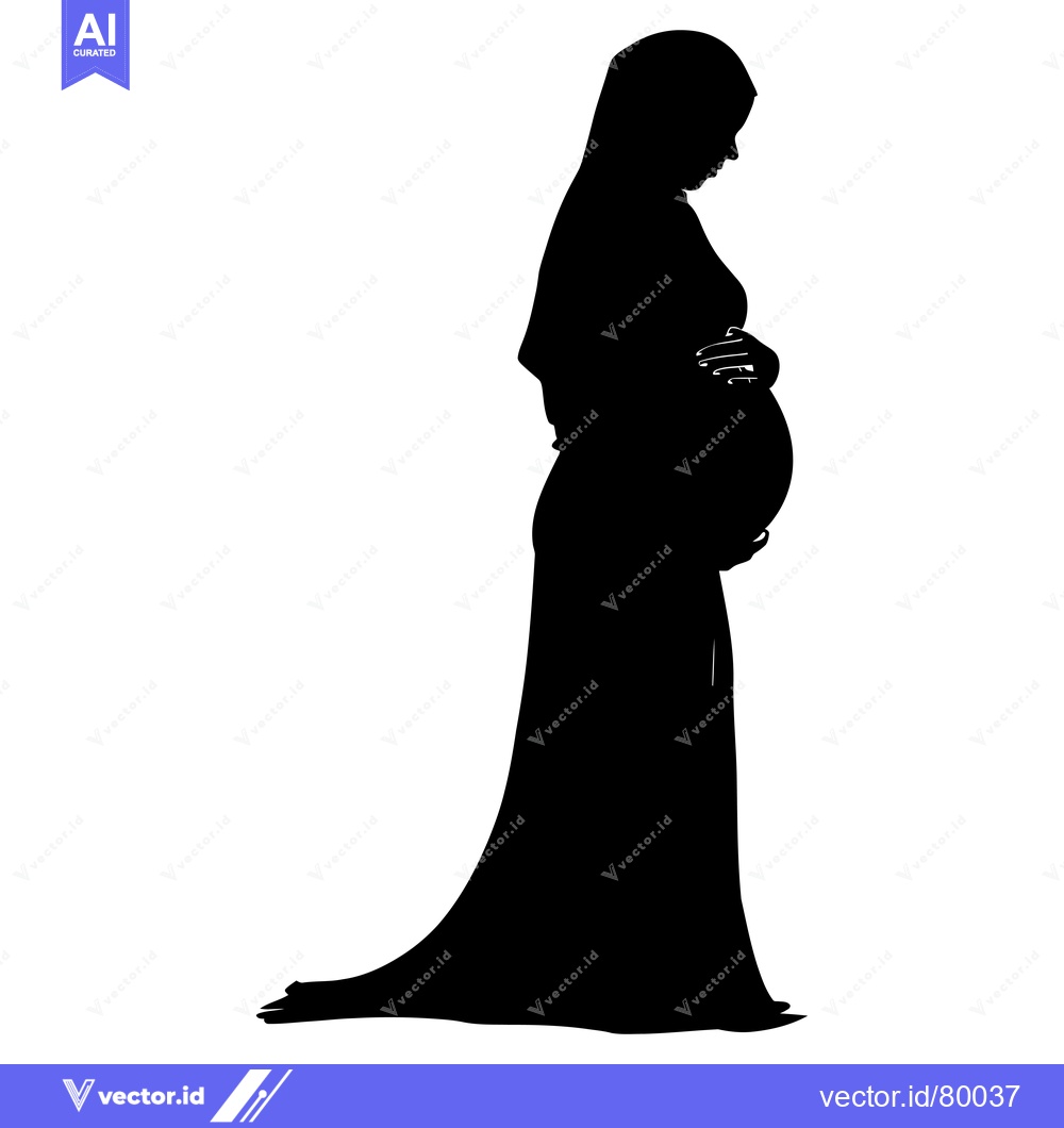 Premium Vector dari Silhouette of a Pregnant Woman in a Long Dress and Headscarf