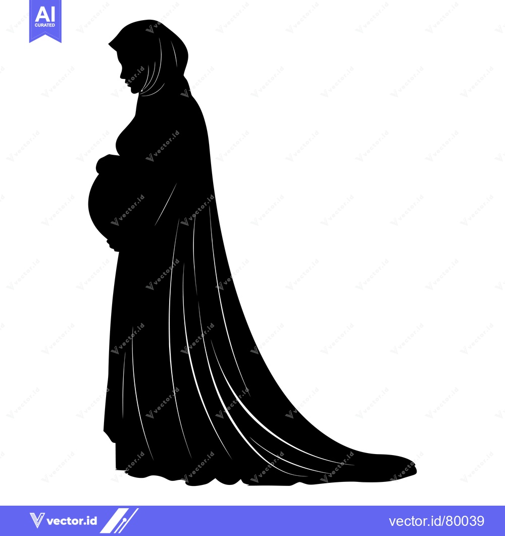 Premium Vector of Silhouette of a Pregnant Woman in a Long Dress and Headscarf