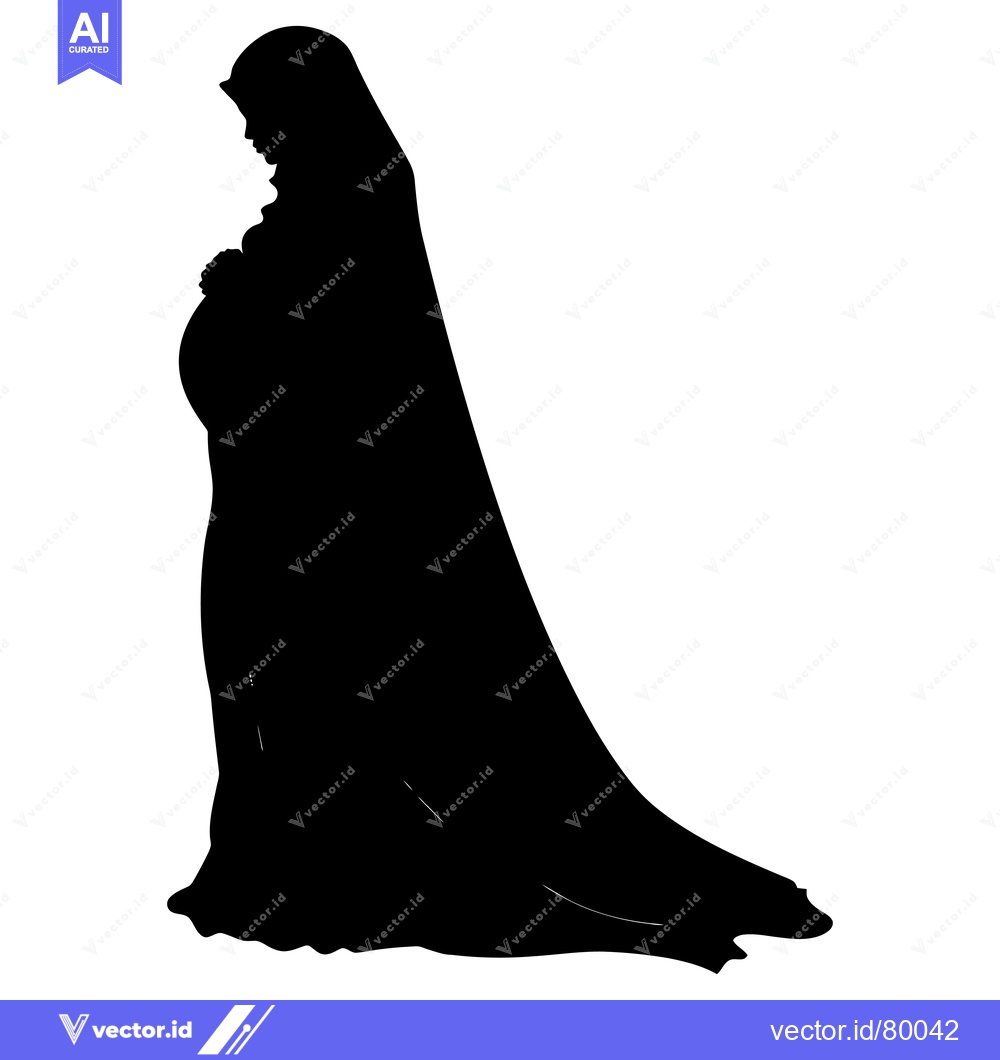 Premium Vector dari Silhouette of a Pregnant Woman in a Long Dress and Headscarf