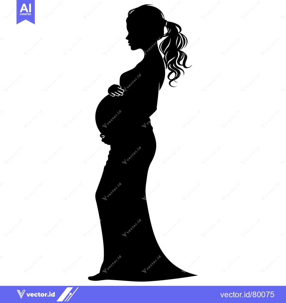 Premium Vector dari Silhouette of a Pregnant Woman in a Dress with Her Hair in a Ponytail
