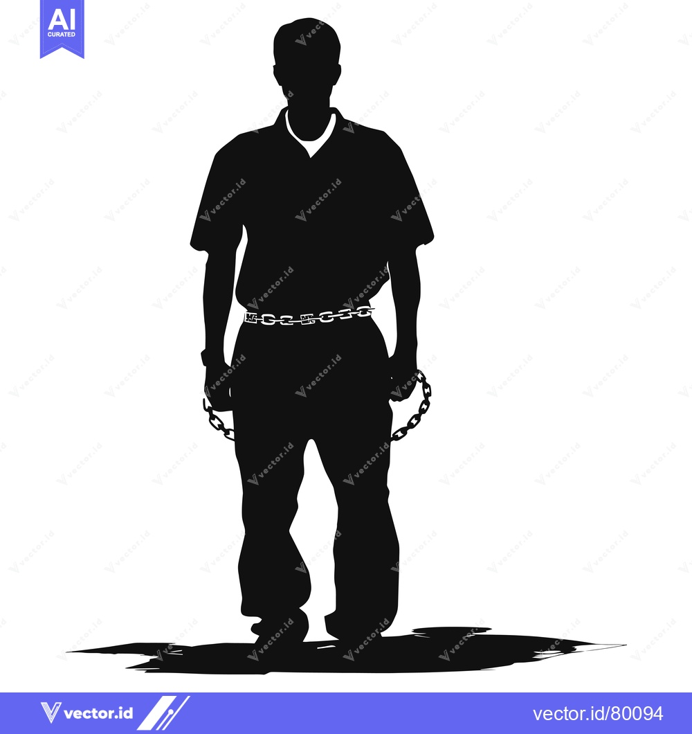 Premium Vector of Silhouette of a Man in Chains, Standing with Arms at His Sides