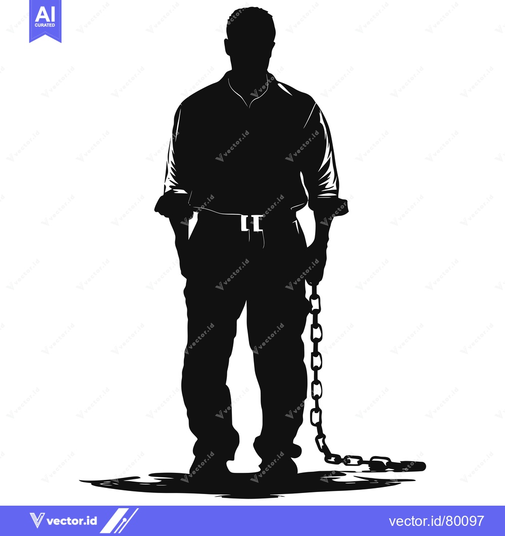 Premium Vector of Silhouette of a Man in Chains, Standing and Looking Forward