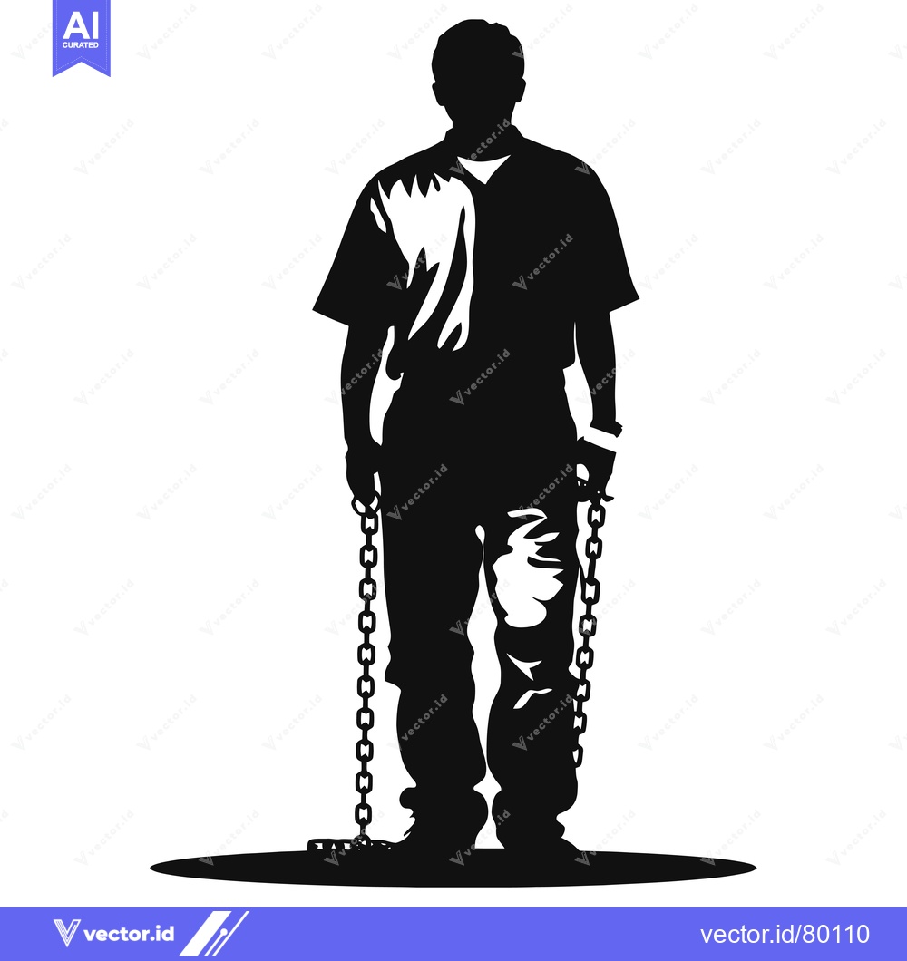 Premium Vector of Silhouette of a Man Chained to a Ground