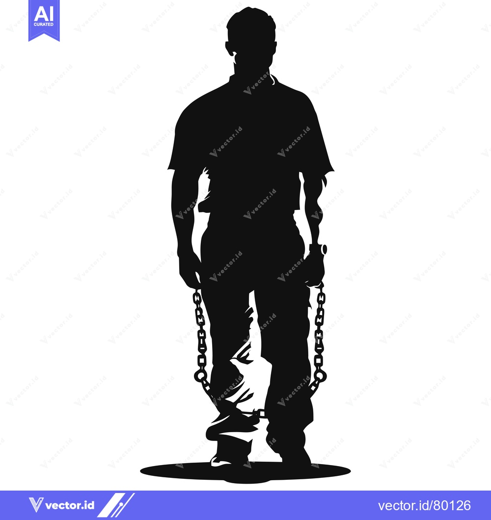 Premium Vector of Silhouette of a Person in Chains Standing on a Platform