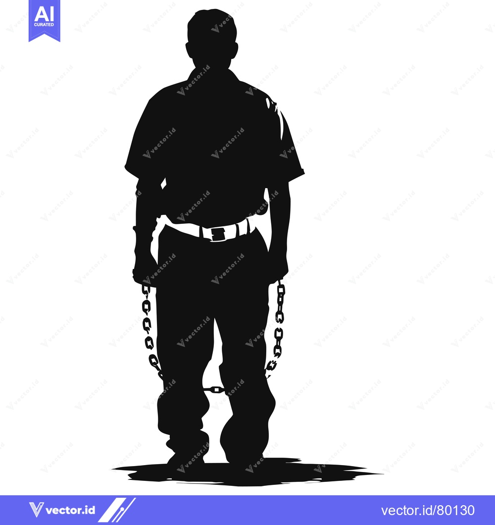 Premium Vector dari Silhouette of a Man in Chains, Standing With His Back to the Viewer