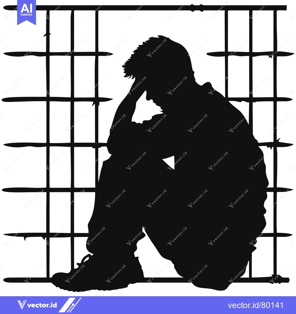 Premium Vector dari Silhouette of a Person Sitting in a Cage
