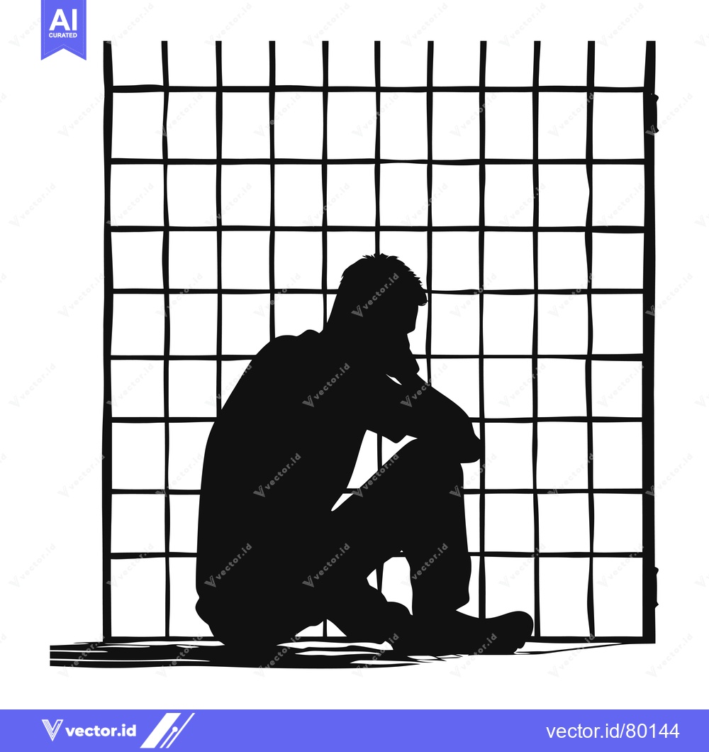 Premium Vector dari Silhouette of a Man Sitting in Front of a Window with Bars