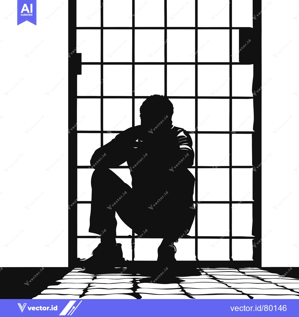 Premium Vector of Silhouette of a Person Sitting Before a Gated Entrance