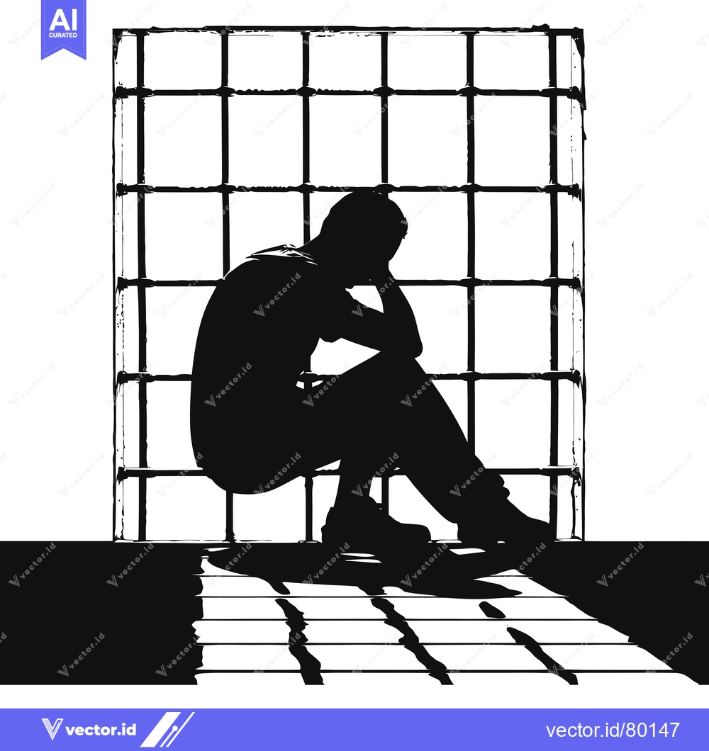 Premium Vector dari Silhouette of a man sitting in a cell, head in hands