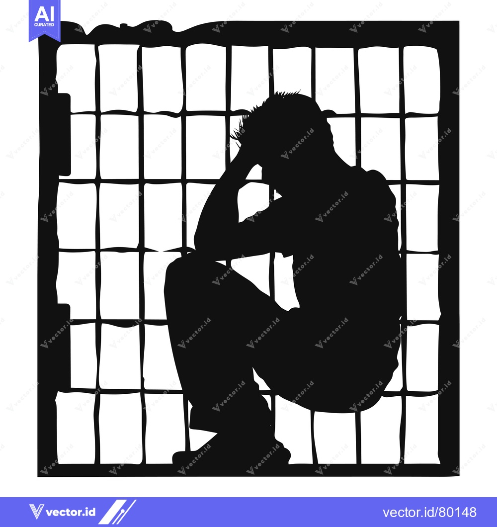 Premium Vector of Silhouette of a Person Sitting in a Cage, Depicting Captivity or Impri