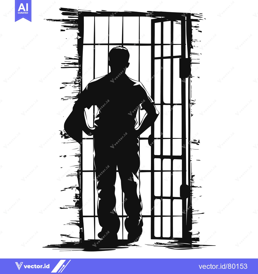 Premium Vector of Silhouette of a man standing in front of an open prison cell door