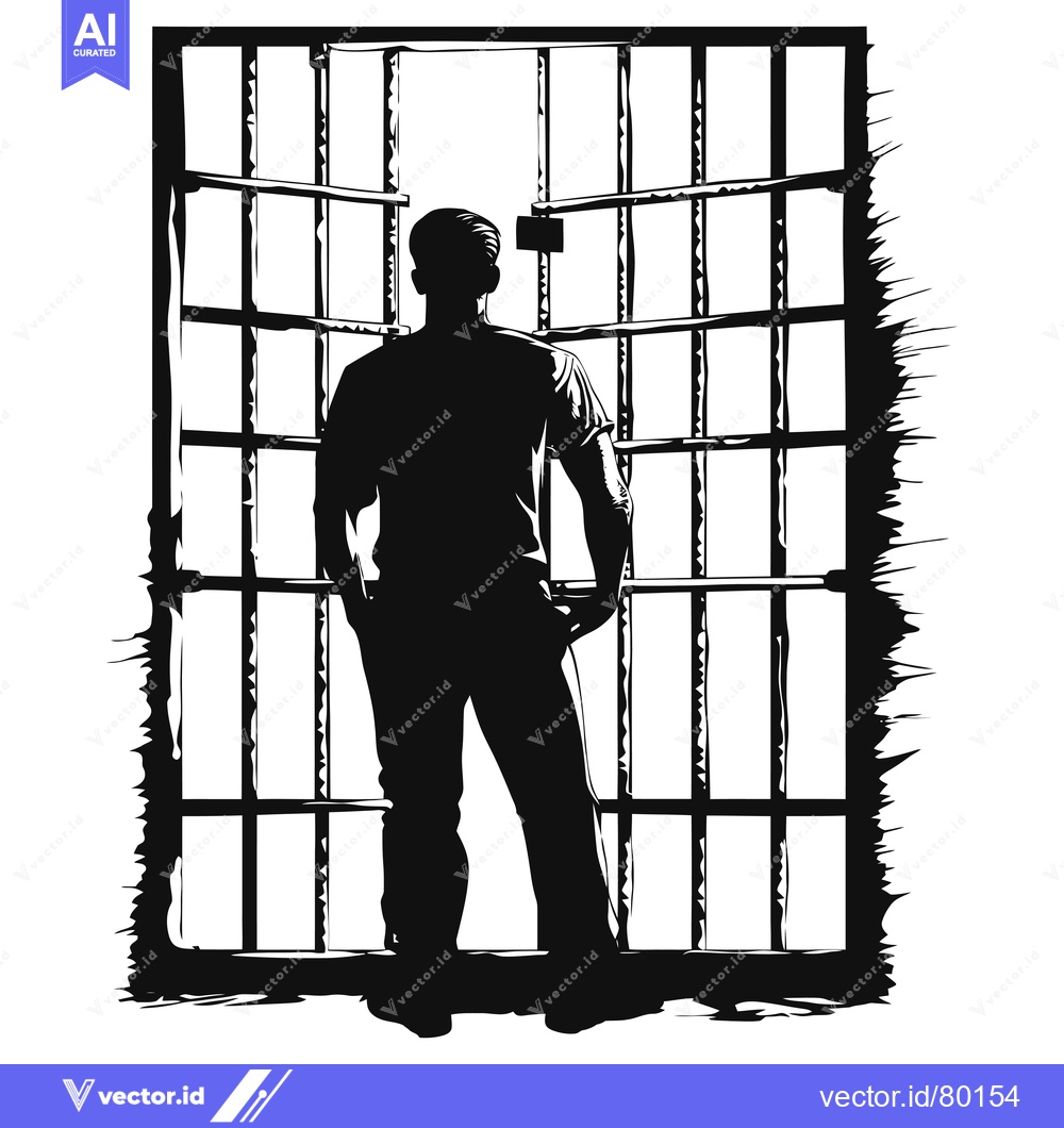 Premium Vector of Silhouette of a Man Standing Behind Bars