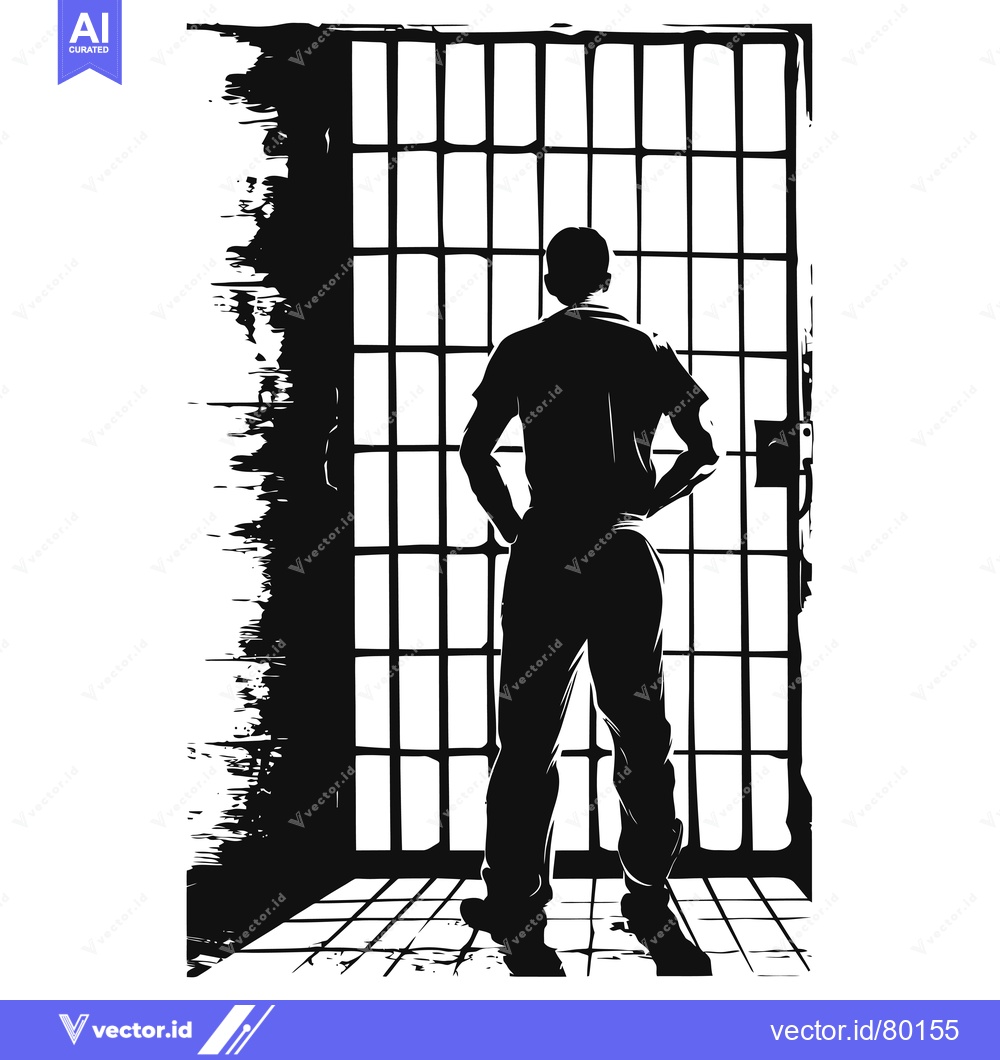 Premium Vector of Silhouette of a Man Standing Before a Prison Gate