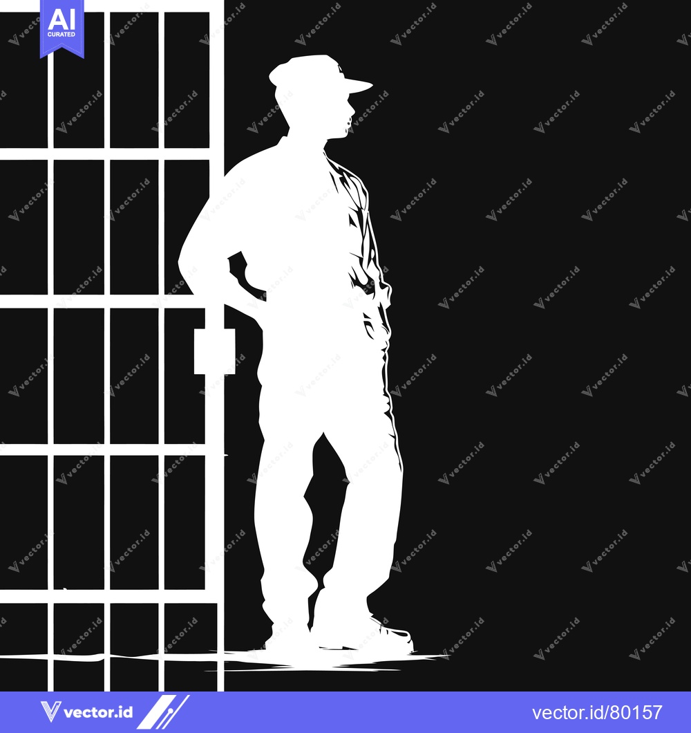 Premium Vector of Silhouette of a Man Standing Beside a Prison Gate