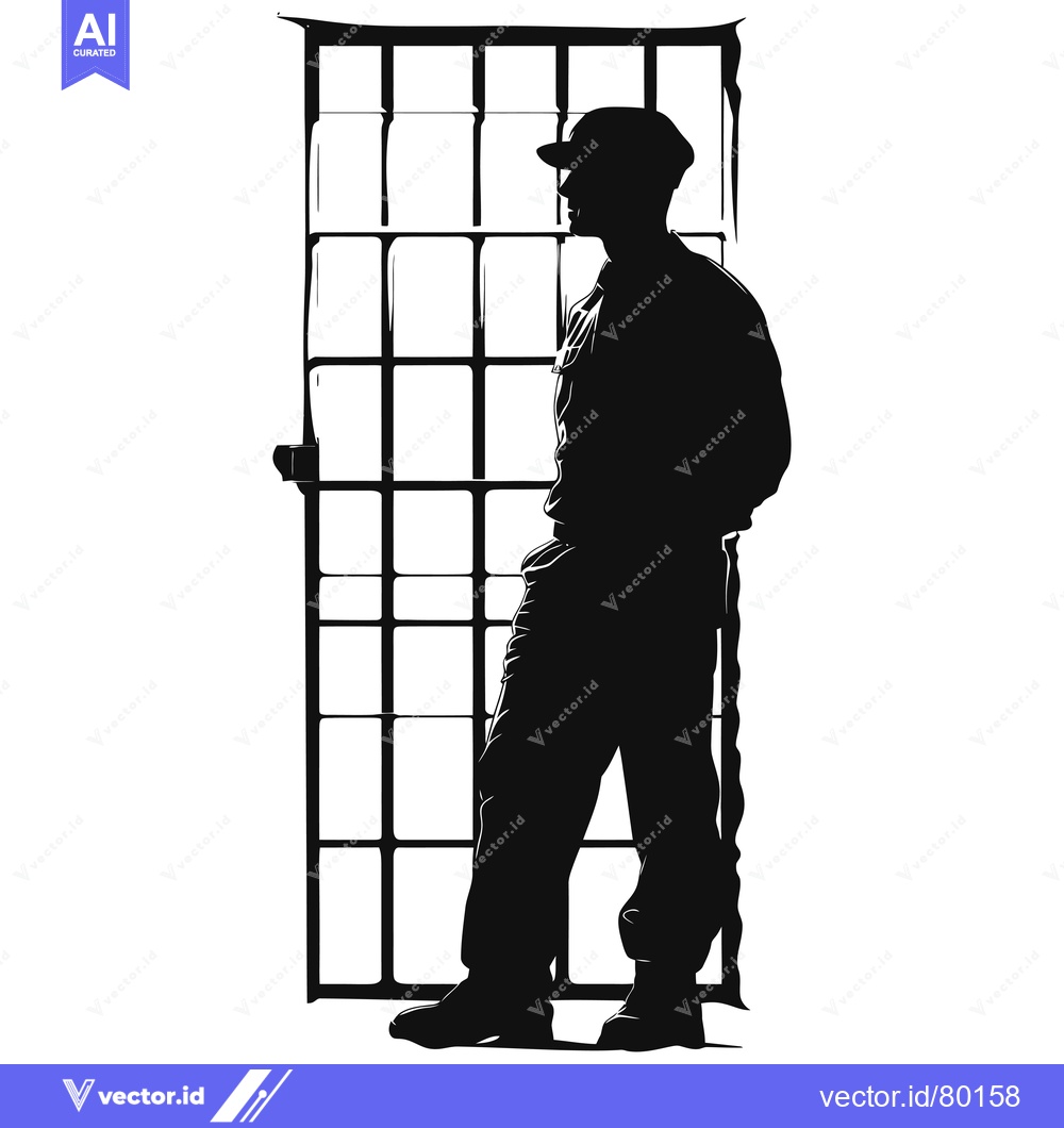 Premium Vector of Silhouette of a Man Standing Before a Prison Gate
