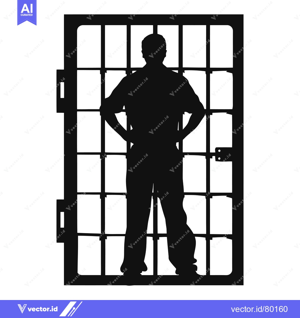 Premium Vector dari Silhouette of a Person Standing Behind Bars
